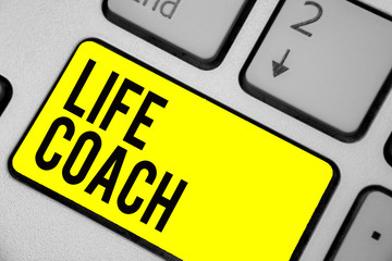 Word writing text Life Coach. Business concept for A person who advices clients how to solve their problems or goals Keyboard yellow key Intention create computer computing reflection document
