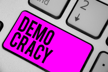 Text sign showing Demo Cracy. Conceptual photo freedom of the people to express their feelings and...