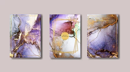 Tuinposter the big set of liquid marble with gold. flyer, business card, flyer, brochure, poster, for printing. trend vector © chikovnaya