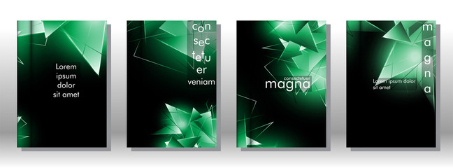 set the book cover the background of the light Triangle. Abstract composition of 3D triangles. Modern geometric green backgrounds isolated black