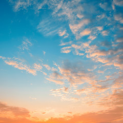 Beautiful sunrise sky with orange clouds