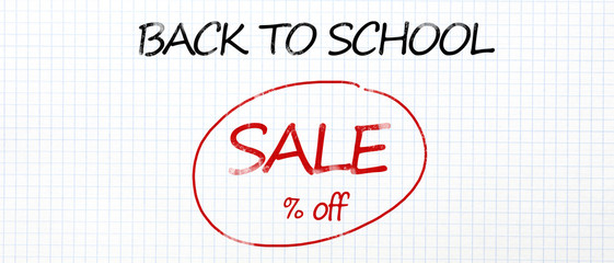 Back to school handwriting text with discount in round