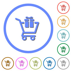 Gift shopping icons with shadows and outlines