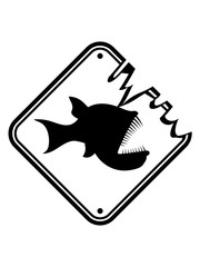 hinweis schild vorsicht tiefsee fisch achtung gefahr gefährlich zähne hässlich böse monster gruselig horror anglerfisch unterwasser tauchen schwimmen meer wasser design fressen