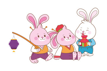 Rabbits celebrating mid autumn festival cartoons