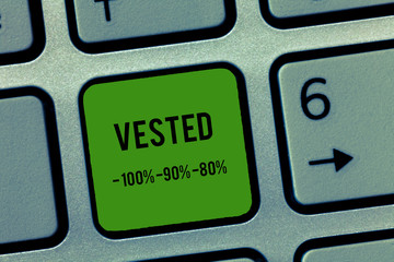 Writing note showing Vested 100 90 80. Business photo showcasing Eligible for Retirement Benefit based on years of Service.