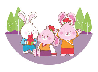 Rabbits celebrating mid autumn festival cartoons