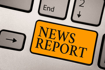 Handwriting text News Report. Concept meaning spoken or written account of something that one has...