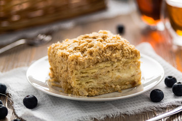 Sweet cream cake on a plate