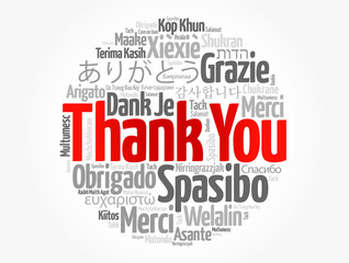 Thank You word cloud in different languages, concept background