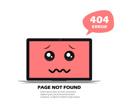 404 Error in laptop. Page not found. Vector illustration in flat style.