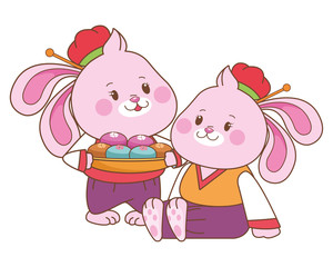 Rabbits celebrating mid autumn festival cartoons
