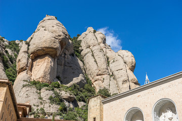 Sanctuary of Our Lady of Montserrat, place of worship on top of the mountain. Montserrat is a rock massif traditionally considered the most important and significant mountain in Catalonia, Spain