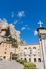 Sanctuary of Our Lady of Montserrat, place of worship on top of the mountain. Montserrat is a rock massif traditionally considered the most important and significant mountain in Catalonia, Spain