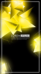 vertical triangle background. Abstract composition of 3D triangles. Modern geometric yellow insulated black background