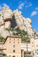 Sanctuary of Our Lady of Montserrat, place of worship on top of the mountain. Montserrat is a rock massif traditionally considered the most important and significant mountain in Catalonia, Spain