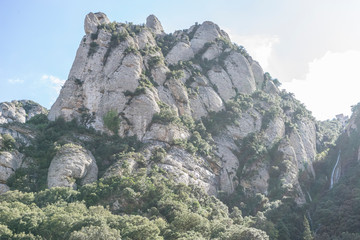 Sanctuary of Our Lady of Montserrat, place of worship on top of the mountain. Montserrat is a rock massif traditionally considered the most important and significant mountain in Catalonia, Spain