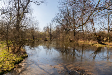 Obraz premium Slanaky river lake in early spring CHKO Poodri in Czech republic