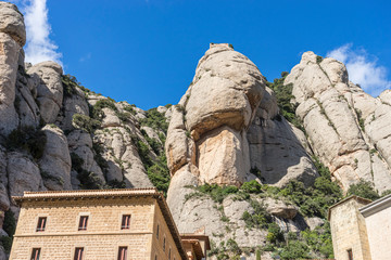 Sanctuary of Our Lady of Montserrat, place of worship on top of the mountain. Montserrat is a rock massif traditionally considered the most important and significant mountain in Catalonia, Spain