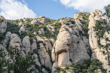Sanctuary of Our Lady of Montserrat, place of worship on top of the mountain. Montserrat is a rock massif traditionally considered the most important and significant mountain in Catalonia, Spain