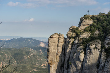 Sanctuary of Our Lady of Montserrat, place of worship on top of the mountain. Montserrat is a rock massif traditionally considered the most important and significant mountain in Catalonia, Spain