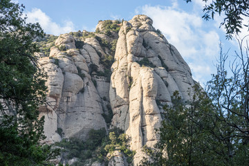 Sanctuary of Our Lady of Montserrat, place of worship on top of the mountain. Montserrat is a rock massif traditionally considered the most important and significant mountain in Catalonia, Spain