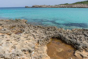 Paradise, turquoise Mediterranean sea waters on the beaches of the island of Mallorca, Balearic Islands, Spain