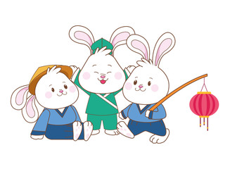 Rabbits celebrating mid autumn festival cartoons