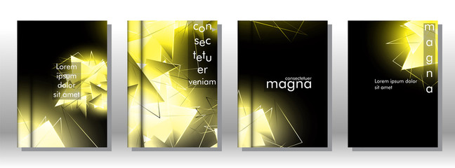 set the book cover the background of the light Triangle. Abstract composition of 3D triangles. Modern geometric yellow backgrounds isolated black