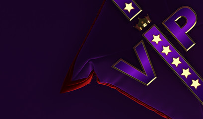 3D rendering of Golden VIP withe Crown, Royal gold VIP crown on  pillow, Crown VIP withe stars
