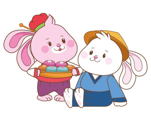 Rabbits in mid autumn festival cartoons