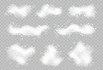 Soap foam with bubbles isolated on transparent background. - obrazy, fototapety, plakaty