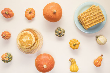 Flat lay autumn food assortment