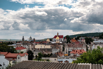 Fototapeta na wymiar Panoramic summer view of Berezhany down town , Ternopil region, Ukraine. August 2019