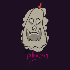 Halloween pumpkin with face on dark background. Vector cartoon Illustration.