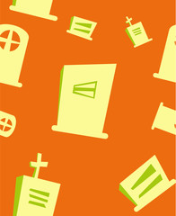 Halloween festive pattern. Endless background with pumpkins, skulls, bats, spiders, ghosts, bones, candies, spider web