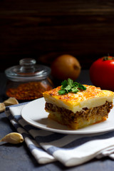 Greek moussaka with ground beef and potatoes