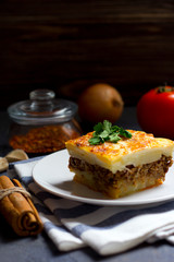 Greek moussaka with ground beef and potatoes