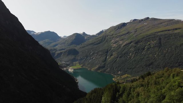 Cruise ship in a Norwegian fjord.
AIDA was filmed from above with a drone in a Norwegian fjord.
Moutains in the background.
Unique view from a mountain.