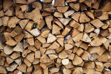 Texture of chopped logs close up