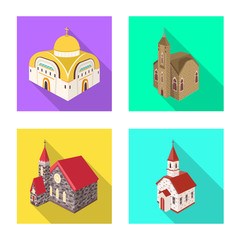 Fototapeta premium Vector illustration of temple and historic sign. Collection of temple and faith vector icon for stock.