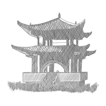 recommend clip art: Chinese national building pagoda. Vector drawing Isolated on a white background.