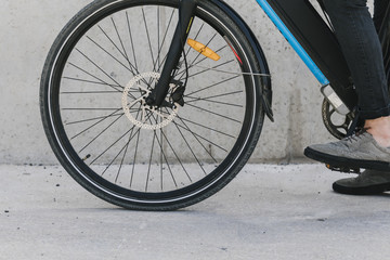 Fototapeta na wymiar Close up bicycle front wheel