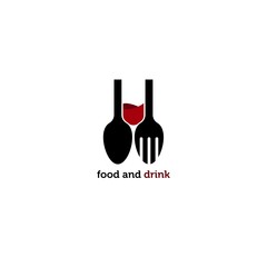 food and drink logo vector icon ilustration, wine and dinner logo vector icon ilustration