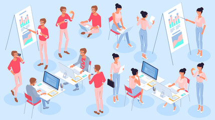 young men and  women character set. 