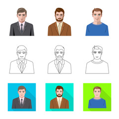 Vector illustration of hairstyle and profession sign. Collection of hairstyle and character stock symbol for web.