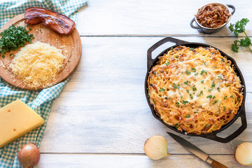 German cheese pasta dish and ingredients. Homemade food