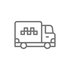 Vector cargo taxi, truck, delivery line icon.