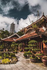 Naklejka premium French Village and chinese temple Bana Hills, in Sun World, Danang, Central Vietnam