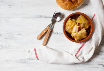 Sarma - traditional dish of Balkan cuisine. Cabbage rolls with meat and rice. Balkan cuisine....